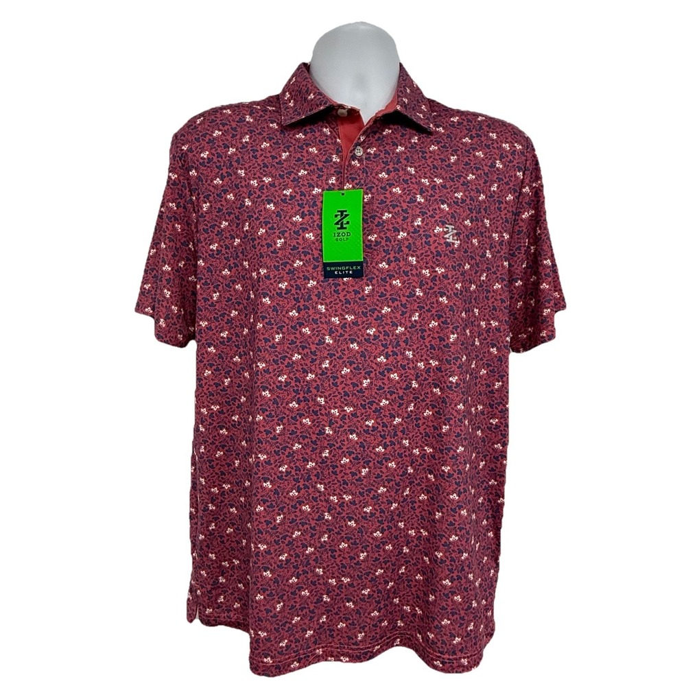 NWT Izod Swingflex Elite Golf Polo Men's M Rapture Rose w/ Blue & White Floral